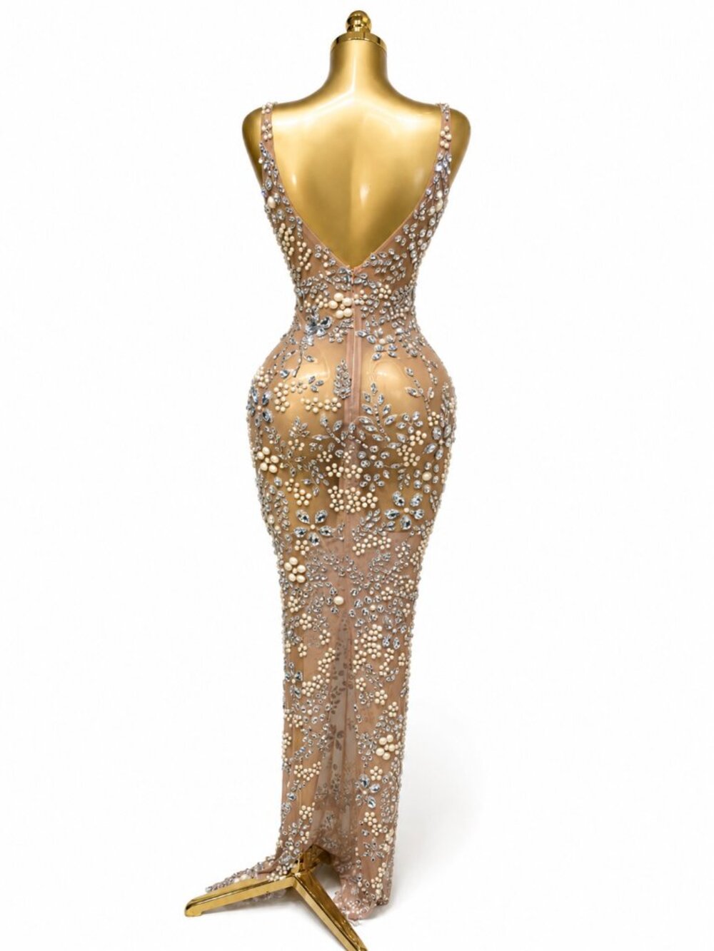 Embellished Nude Illusion Mermaid Gown - Size S perfect for Beauty Pageant - Picture 3 of 3